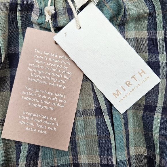 MIRTH Maxi Dress Medium Ostuni Ocean Plaid NWT Cotton Handloomed Pockets Belt - Picture 12 of 14